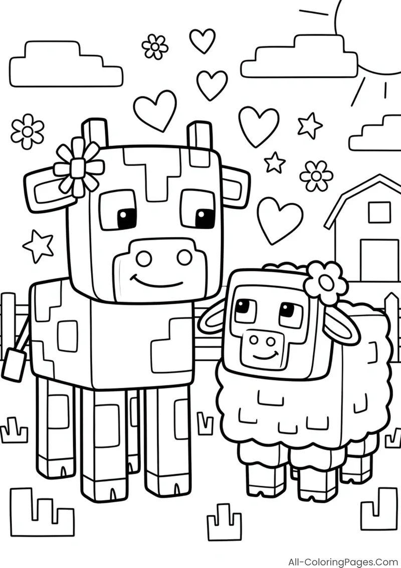 A cow and sheep wearing flowers beside a fence