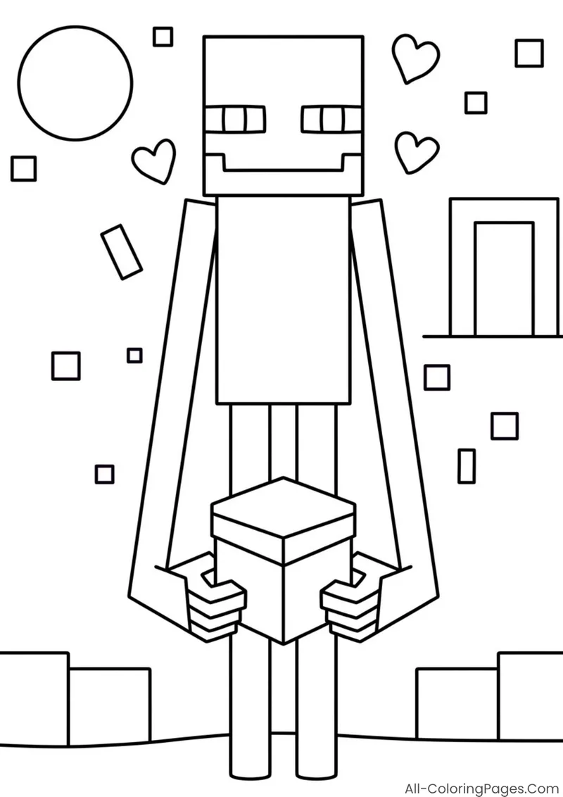 A tall smiling Enderman holding a cube beneath the moon