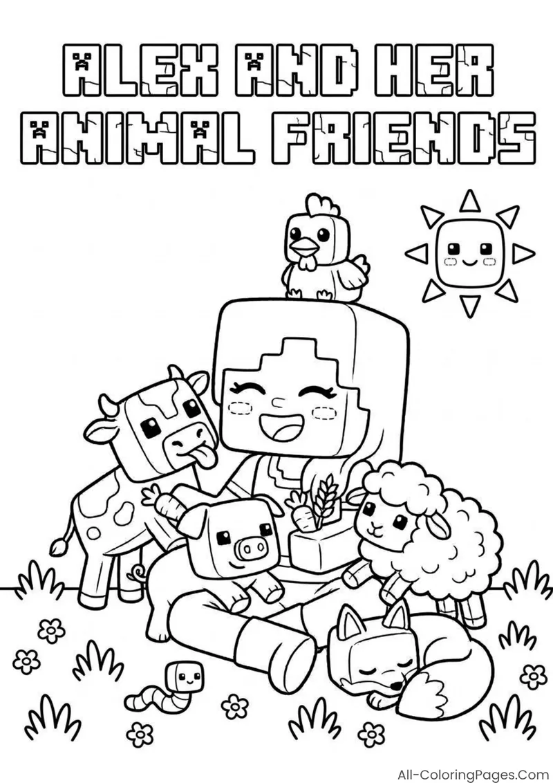 Alex sitting with a chicken, pig, sheep and other baby farm animals