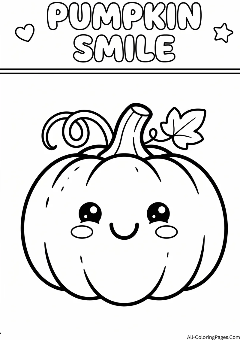 Smiling pumpkin with a curly vine and a leaf, with the title Pumpkin Smile