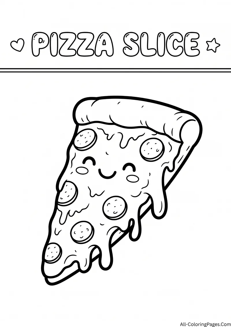 Smiling pepperoni pizza slice with melted cheese, with the title Pizza Slice