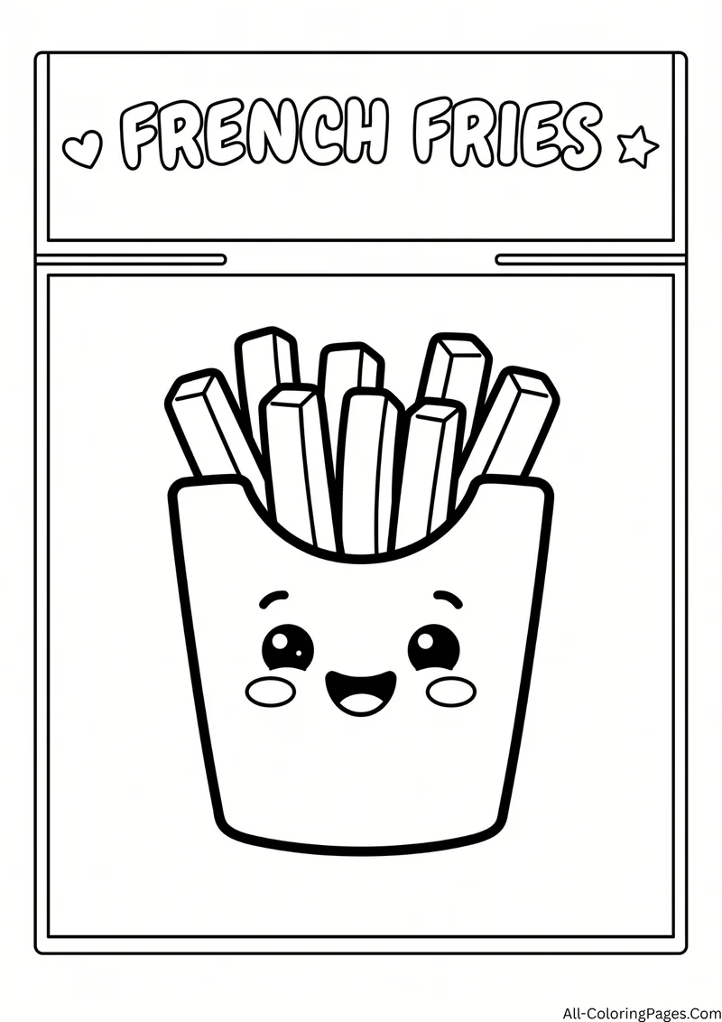 Smiling carton of french fries, with the title French Fries