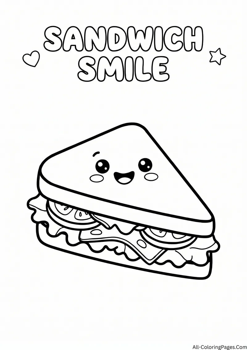 Smiling triangle sandwich with lettuce, tomato and cheese, with the title Sandwich Smile