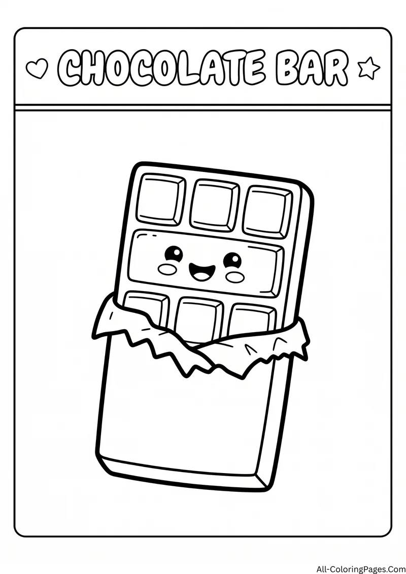 Smiling chocolate bar partly unwrapped from its foil, with the title Chocolate Bar