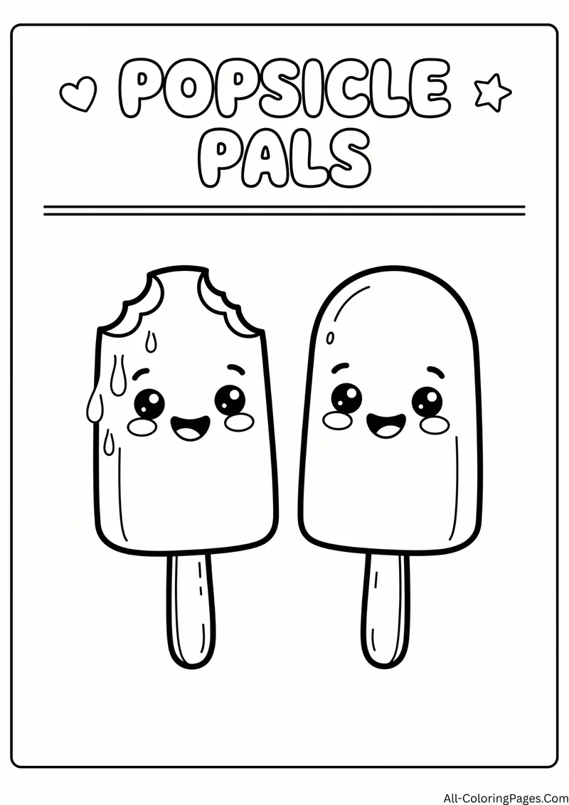 Two smiling popsicles on sticks, one with a bite missing, with the title Popsicle Pals
