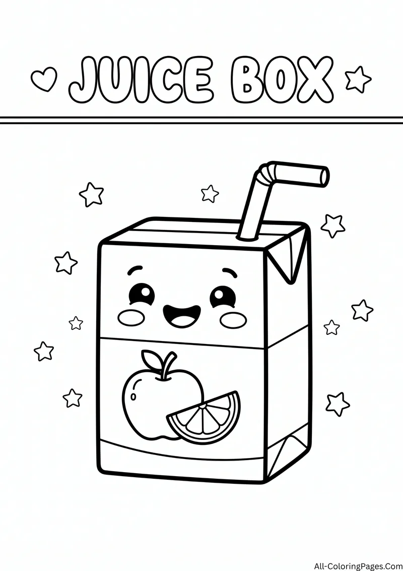 Smiling juice box with a straw and an apple and orange label, with the title Juice Box